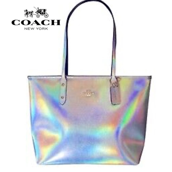 Coach Hologram Iridiscent Silver Oil Slick City Tote Anniversary Rare Bag - Picture 1 of 15